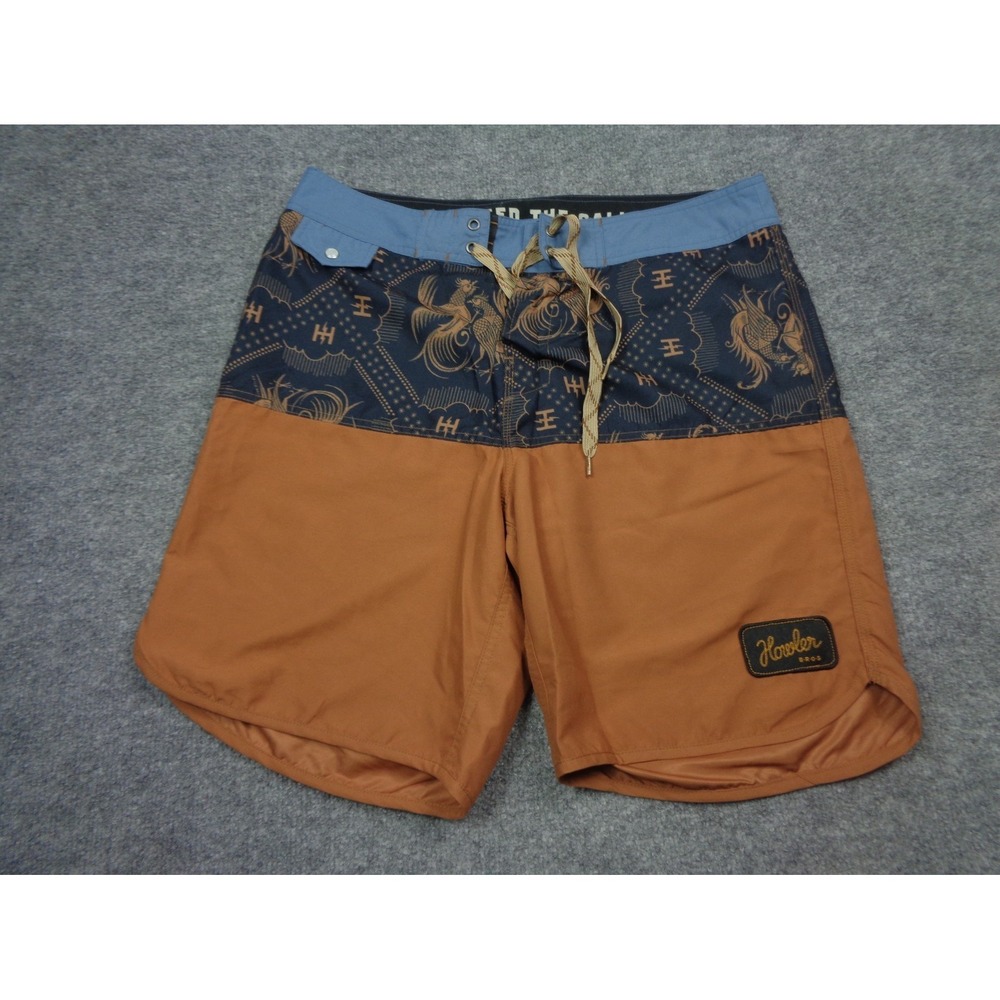Howler Brothers Rust & Navy Patterned Yoke Board Shorts